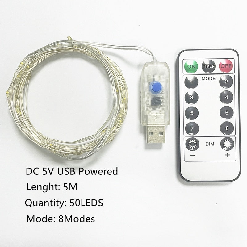 Led Strings Garland Fairy Lights Copper Wire 1M 2M 5M10M Battery Lighting Garland for Christmas Bedroom Wedding Party Decoration