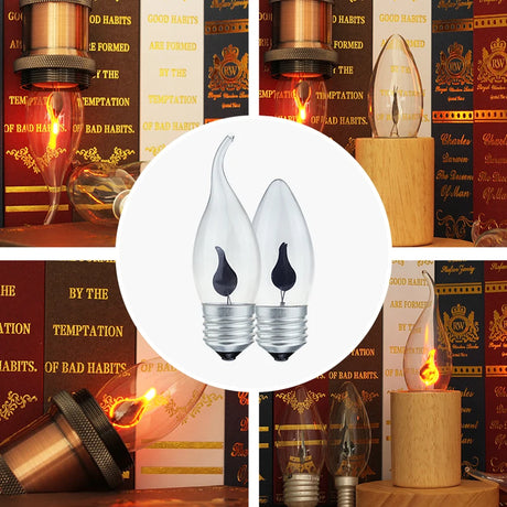 LED Flame Candle Light E27 E14 Edison Bulb AC 220V Retro Vintage Fire Lighting 3W Led Filament Lamp Decors Lighting