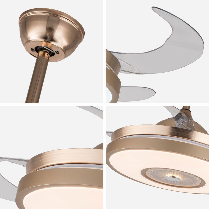 LED Retractable Ceiling Fan Light 3 Color Changes Chandelier Lamp with Remote Control for Living Room Bedroom