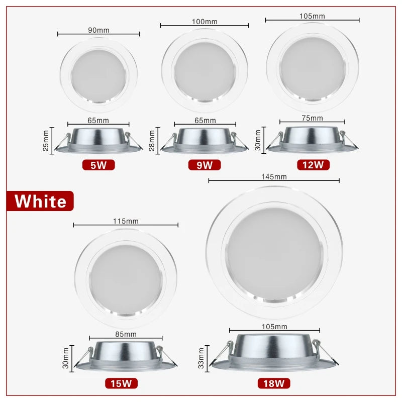 Led Downlight 220V 5W 9W 12W 15W 18W Ceiling Light Recessed Down light Round Led Panel Light LED Spot light Indoor Lighting