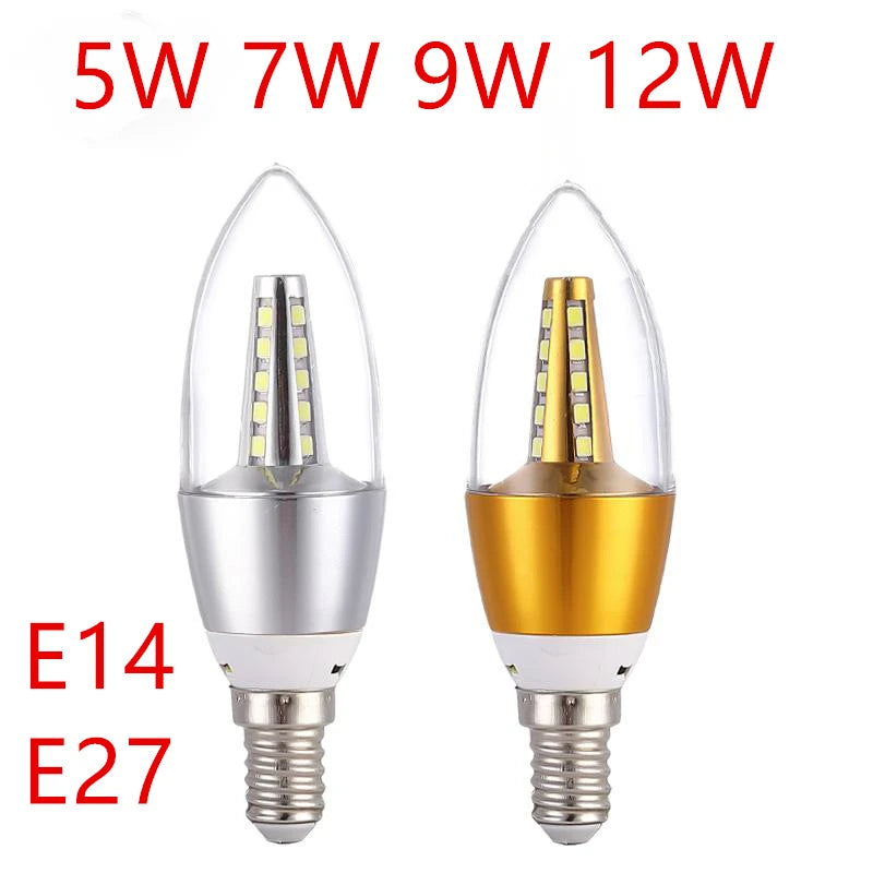 10pcs LED Bulb Candle E14  5W 7W 9W 12W Golden Aluminum Bulb AC 220V Lamp Cool Warm White Lampada Bombillas Lumiere Lampara