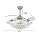 Retractable LED Ceiling Fan Light Crystal Fan Dimmable Pendant Light with Remote Control