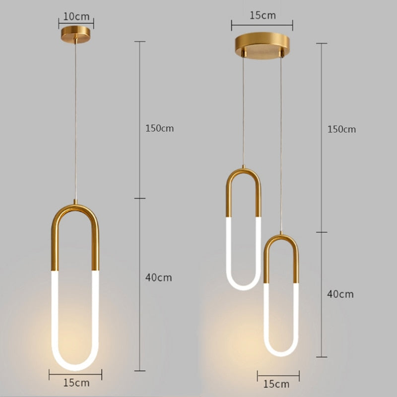 Brass Nordic bedside Long-line hanging lamp Modern creative U-shaped tube 360 degree LED pendant lights