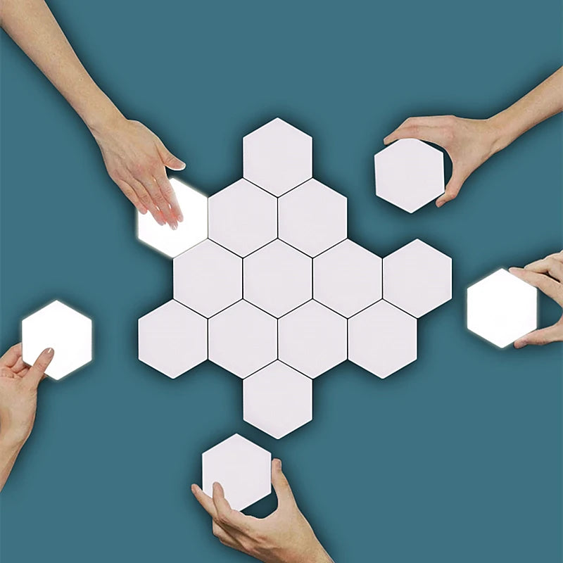 Helios Touch Magnetic Modular Honeycomb LED Wall Lights (EU/US/UK Plug) - Creative Quantum Hexagon Touch-Sensitive Light Panels for Bedroom
