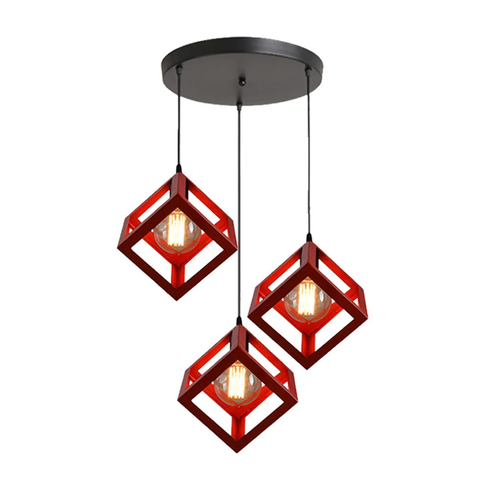 Nordic Style 3 in 1 Pendant Lights Creative Geometric Lamp Shade Cube E27 Base Metal Hanging Light Square Ceiling Lighting Decors