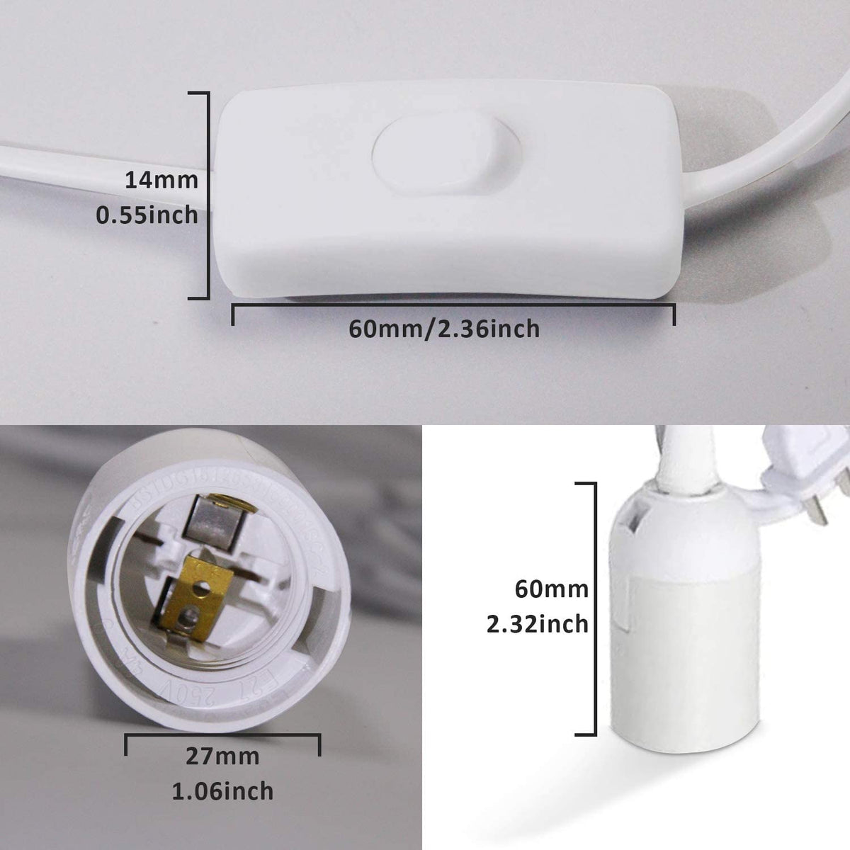 EU US Plug 1.8m Power Cord Cables E27 Lamp Base Holder With Switch Wire For Pendant Led Bulbs Fixture Hang lamp Suspension Socket