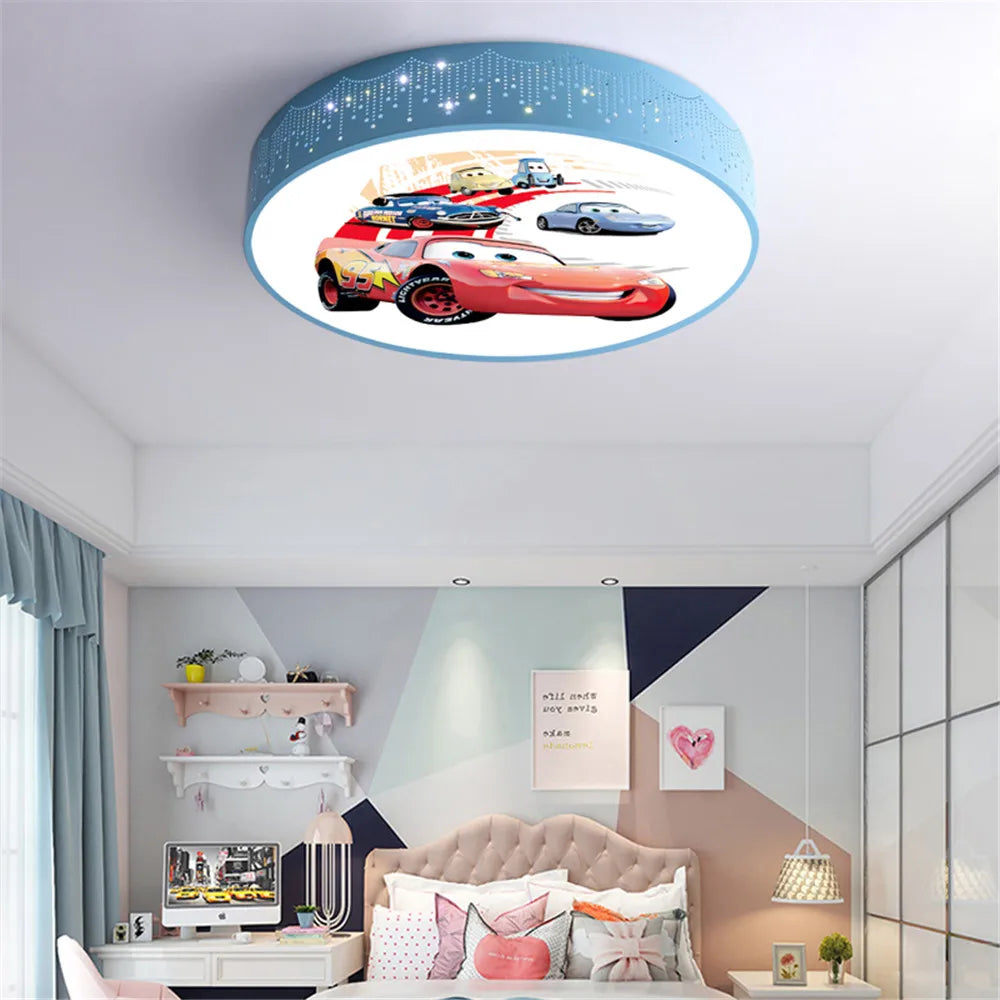 Cartoon Car Round LED Ceiling Light (Dimmable with Remote) - Modern Flush Mount Ceiling Lamp Fixture for Kids Bedroom, Nursery, Playroom & Corridor