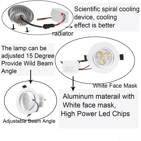 Dimmable Recessed LED Ceiling Downlight 3W Spotlight Lighting Lamps Bulb White Free Driver Colorful Red Yellow Blue Green Purple