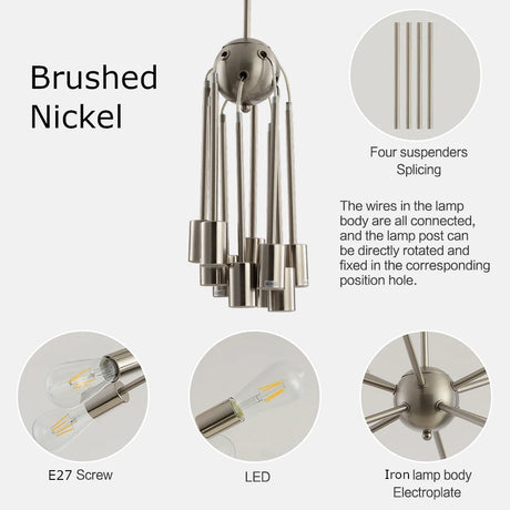 Gold Sputnik lamps Nordic Chandelier Mid century modern lighting home decors light fixtures hall dining room lights Nickel Black