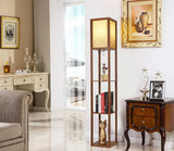 LED Shelf Floor Lamp Wooden Storage Standing Lighting Bedside Night Soft for Bedroom Living Reading Room Home-C