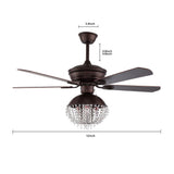 Antique Crystal Ceiling Fan Light Livingroom Chandelier W/ Reverse Function, 3 Speed Adjustable, Remote Control