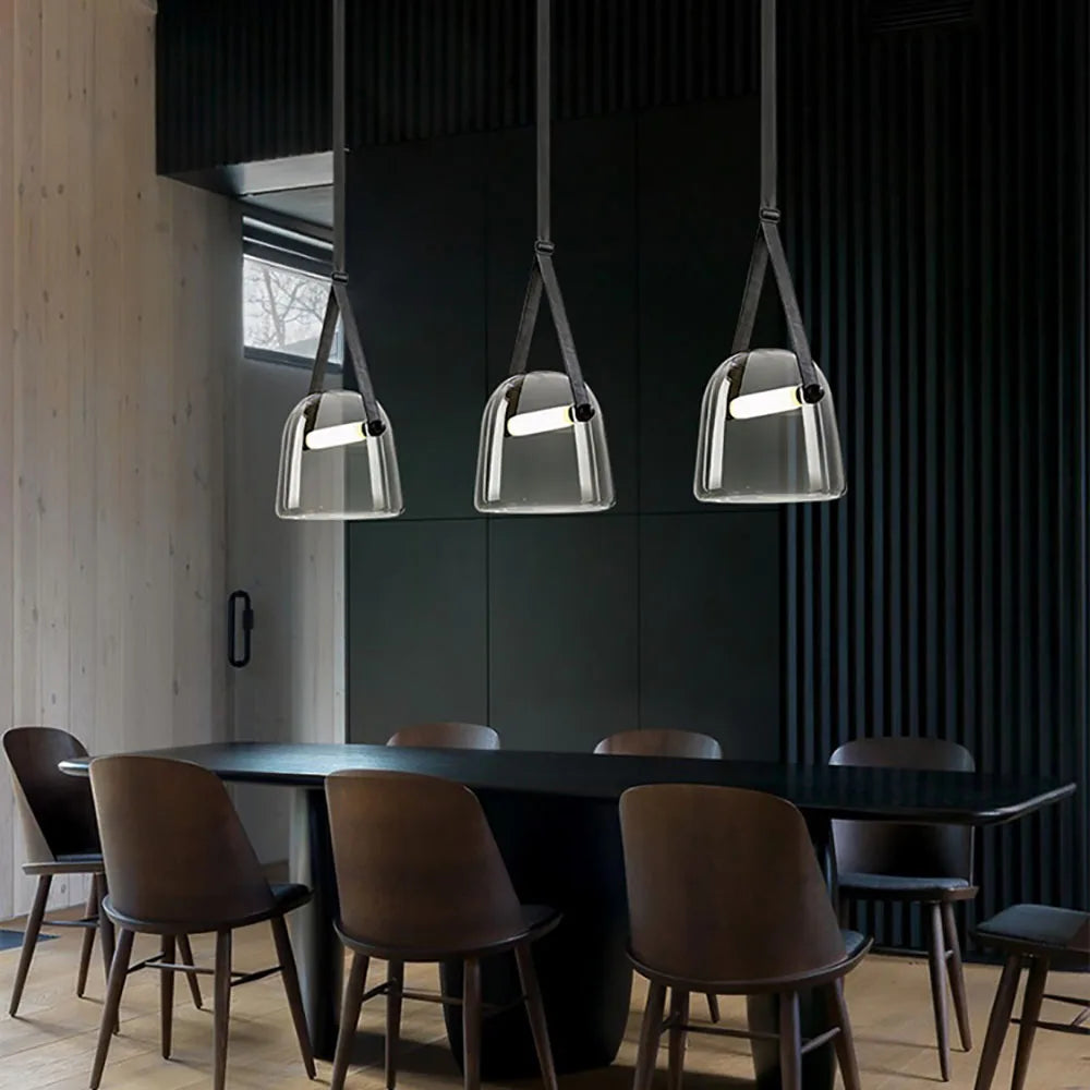 Modern Glass LED Pendant Light Art Leather Designer Bedside Hanging Lamp for Living Room Indoor Decorative Lighting