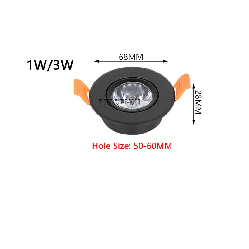 Aluminum Round LED Recessed Downlight (1W/3W, AC90–260V / DC12V) - Dimmable Spotlight with Driver (50mm Cutout)
