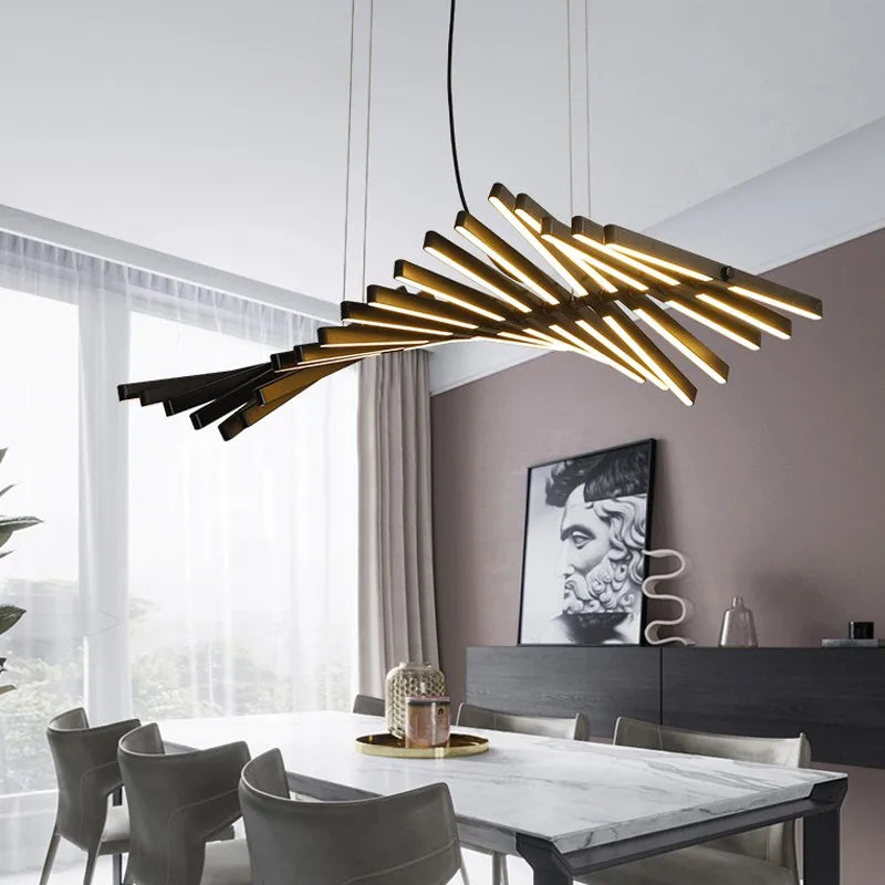 Modern LED Ceiling Chandelier Lights Nordic Luxury Pendant Lights for Living Dining Room Fish Bone Design Dimmable Hanging Lamp