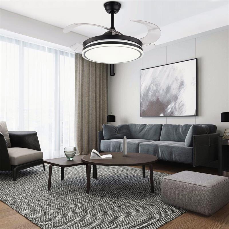 Modern Black LED Ceiling Fan Light with Remote Control 4 Clear Blades for Bedroom Living Room