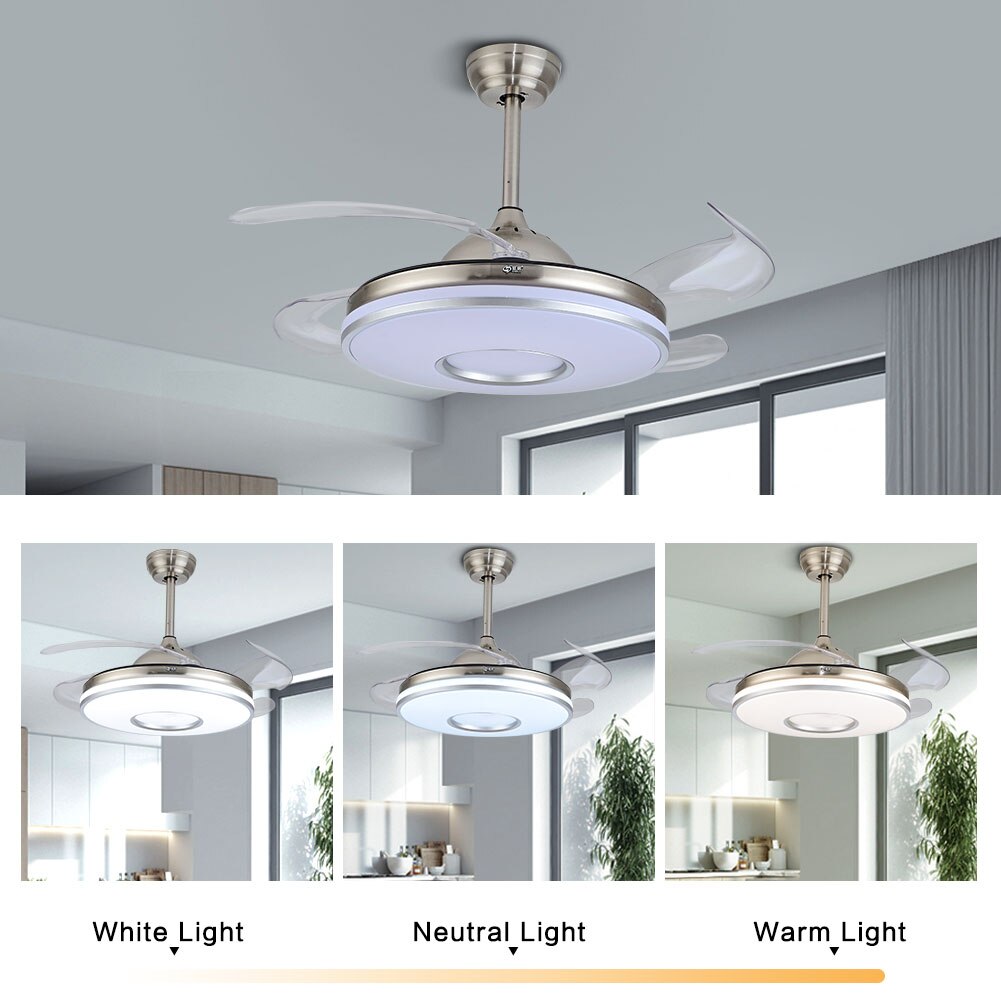 Modern Retractable Ceiling Fan Light CCT Dimmable LED Remote LED Chandelier