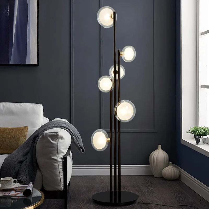  FLOOR LAMP Vintage glass ball floor lamp Vertical For Bedroom Room Decoration G9 Designer Black Nordic minimalist lamp