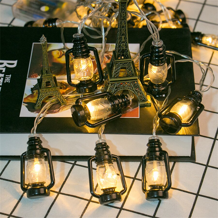 Retro Kerosene Led String Light AA Battery Mini Lantern Fairy Light Garland For Loft Bedroom Ramadan Decor