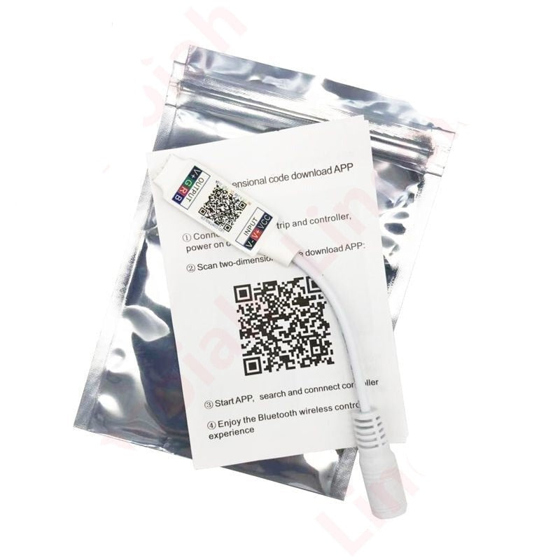 Mini RGB Bluetooth-Compatible Controller, Music and Smart APP Control, RGB LED Strips, Vibrant Lighting, Bluetooth Technology, Music Synchronization, Smartphone Connectivity, Versatile Voltage Compatibility, Extended Remote Distance, High Load Capacity, Durable Design, Certified Quality, Versatile Compatibility, BT Smart APP, Lighting Ambiance, Entertainment Lighting, LED Strip Control, Visual Experience