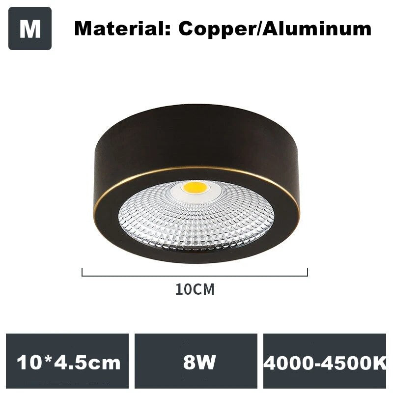 Full Copper 220V LED Ceiling Downlight Nordic Hallway Corridor Porch Surface Mounted Brass 6W 8W 10W Spot Light Fixture