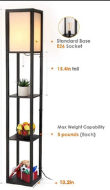 LED Shelf Floor Lamp Wooden Storage Standing Lighting Bedside Night Soft for Bedroom Living Reading Room Home-C