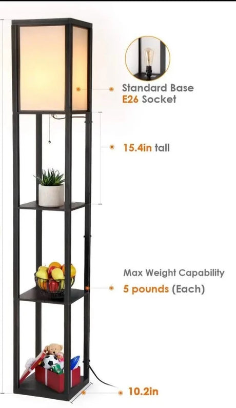 LED Shelf Floor Lamp Wooden Storage Standing Lighting Bedside Night Soft for Bedroom Living Reading Room Home-C
