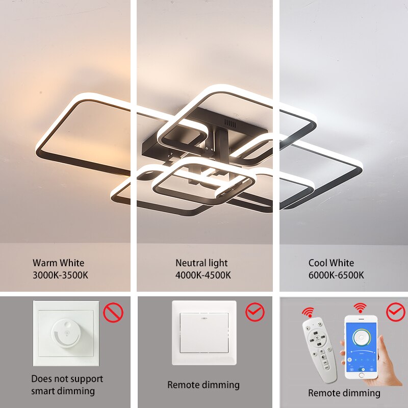Modern Led Chandelier For Living Room Bedroom White/Black Rectangle Acrylic Aluminum kitchen Ceiling Chandeliers AC85-265