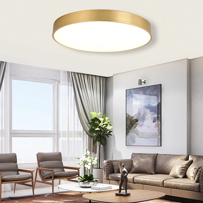 Ultra-thin LED ceiling lamp gold lamp surface installation living room bedroom remote home decoration lighting