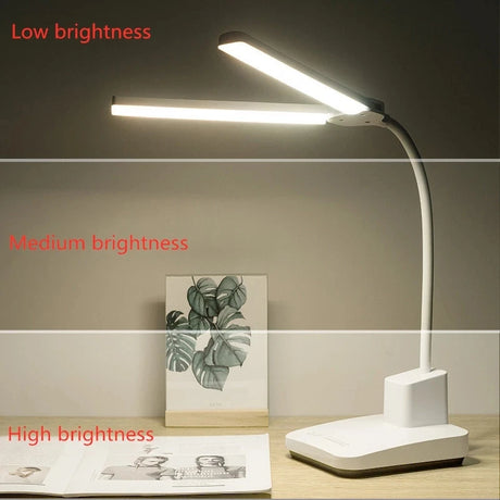 LED Desk Lamp Double Head 52cm USB Charging Stepless Dimming Eye Protection Reading Book Lights Three-color Switch Table Light