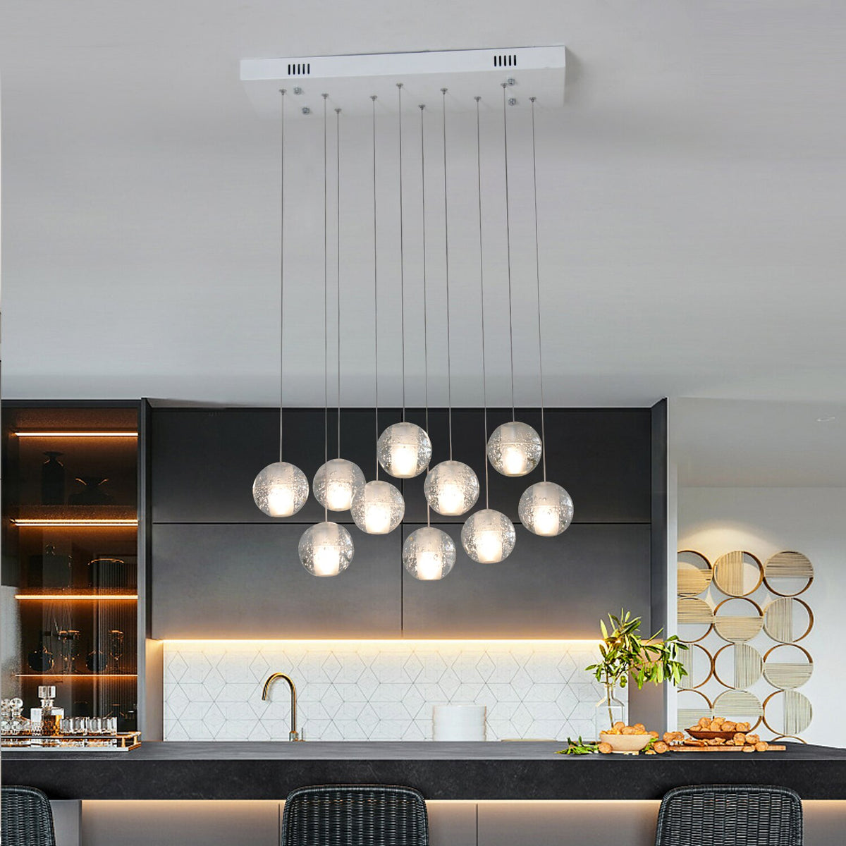 10 Lights Crystal Ball Chandelier LED Hanging Light for Dining Room Stairs Shop Hotel Dimmable Home Lighting