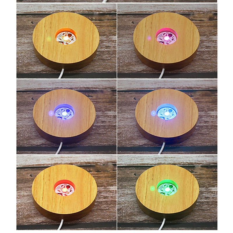 New Wood Light Base Rechargeable Remote Control Wooden LED Light Rotating Display Stand Lamp Holder Lamp Base Art Ornament