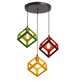 Nordic Style 3 in 1 Pendant Lights Creative Geometric Lamp Shade Cube E27 Base Metal Hanging Light Square Ceiling Lighting Decors