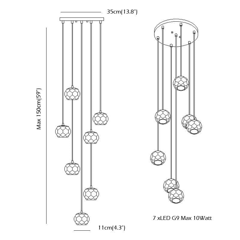 Nordic Luxury Chandelier Stair Lighting Crystal Pendant Light for Kitchen Restaurant Villa G9 Bulb