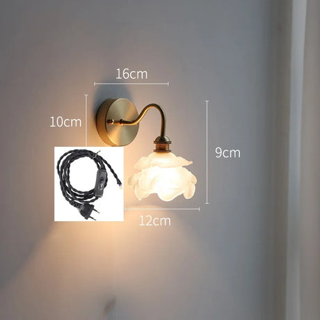 IWHD Flower Glass Copper Wall Lamp Sconce Pull Chain Switch LED Bedroom Bathroom Mirror Stair Light Nordic Modern Wand lamp