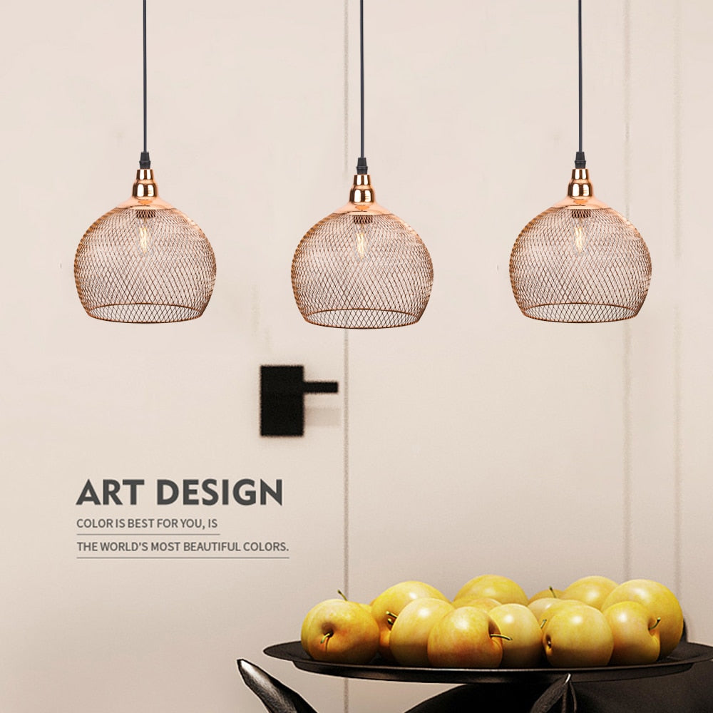 Electroplating modern  metal cage pendant lamp,vintage  rose gold birdcage creative hanging lamp for restaurant living room
