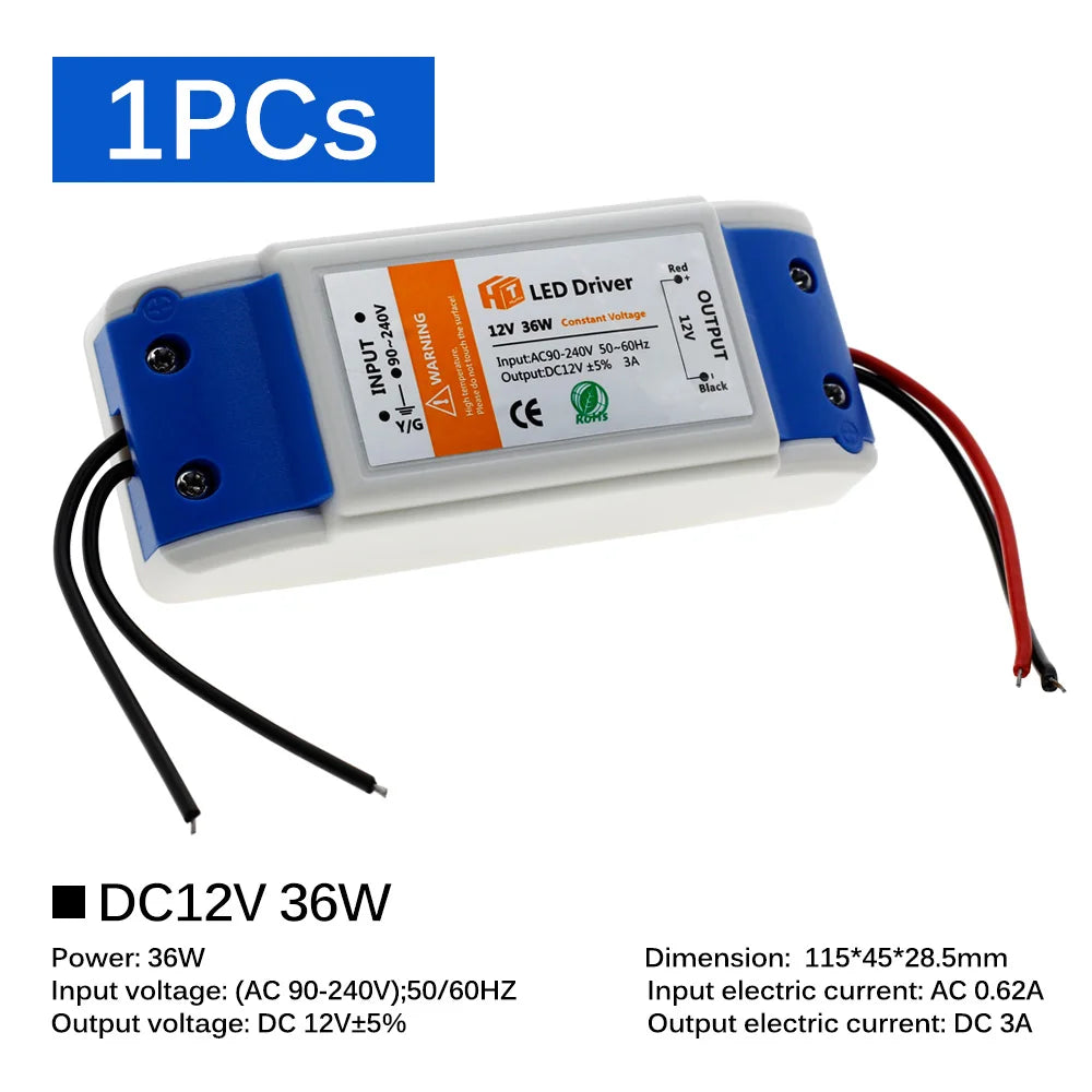 12V Power Supply Adapter 110V 220V to 12V Lighting Transformer 100W 72W 36W 18W DC12 Volts Source LED Driver for LED Strip Light