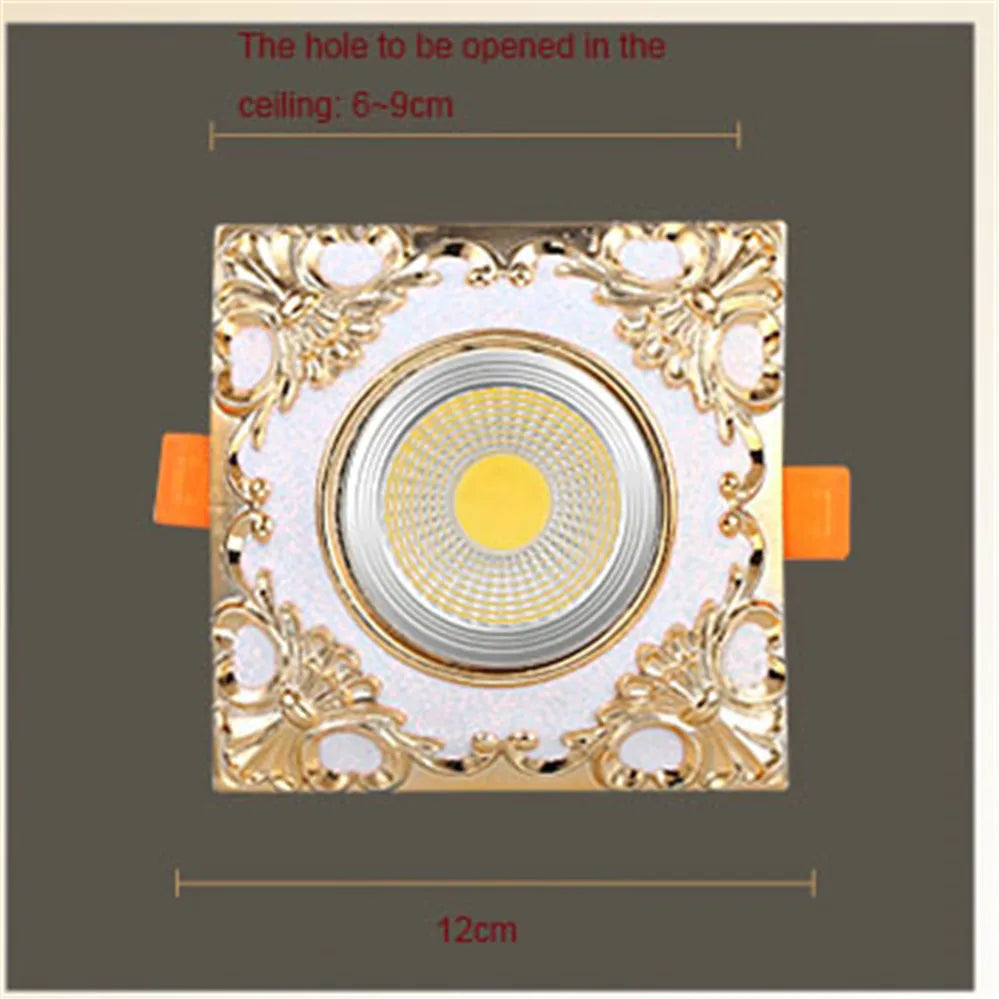 Creative Square Resin Gold Lace Led Downlights 3W 5W 7W 110V 220V Hallway Dining Room Loft Embedded Platfond Lighting Fixture