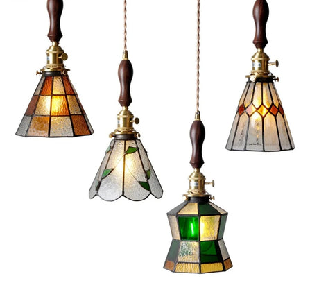 Retro Pastoral Pendant Lamp Stained Glass Hanging Lamp Nordic Bedside Bedroom Bar Restaurant Personalized Decorative Chandelier