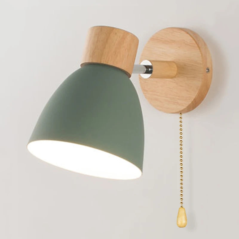 Wooden Nordic Wall Lamp With Switch Modern Wall Sconce For Bedroom Living Room Home Lighting Macaroon 6 Color Steering Head E27