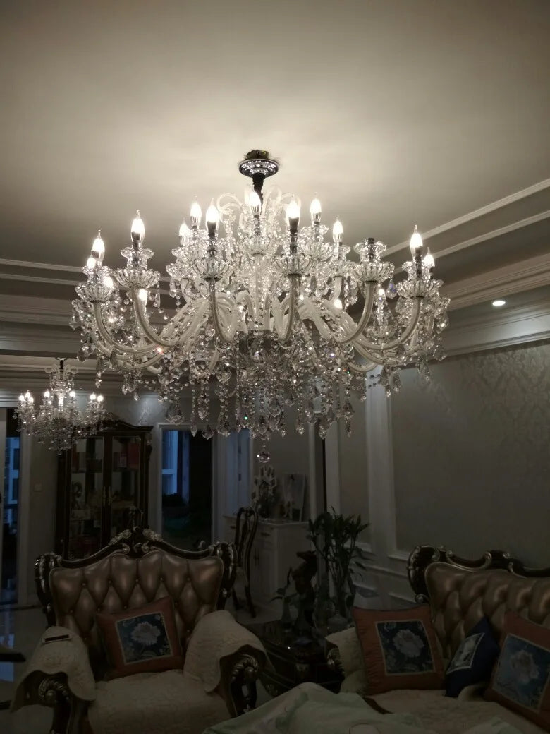 Modern Crystal Hanging Chandelier Lighting For Living Room Hotel Hall K9 Luxury grade crystal white Arm Transparent Body Villa