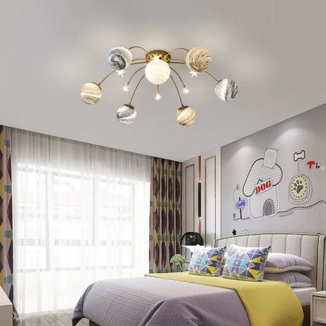 Chandelier For Kids LED Planet Chandelier Living Room Children Kids Room Chandelier Indoor Home Glass Ball Chandelier Kids' Lamp