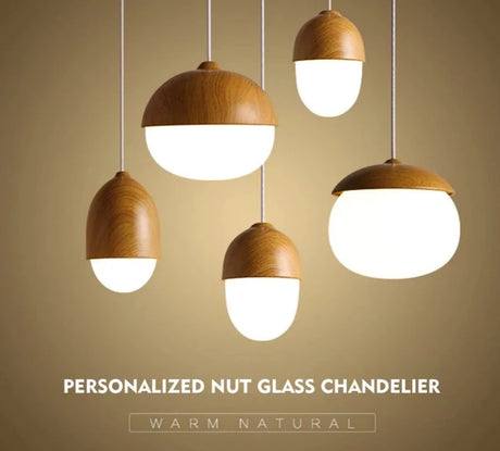 Nordic Wood Grain Iron Glass Pendant Lamp Modern Nut Round E27 110-240V Hanging Light Living Room Bedroom Decors Pendant Lighting