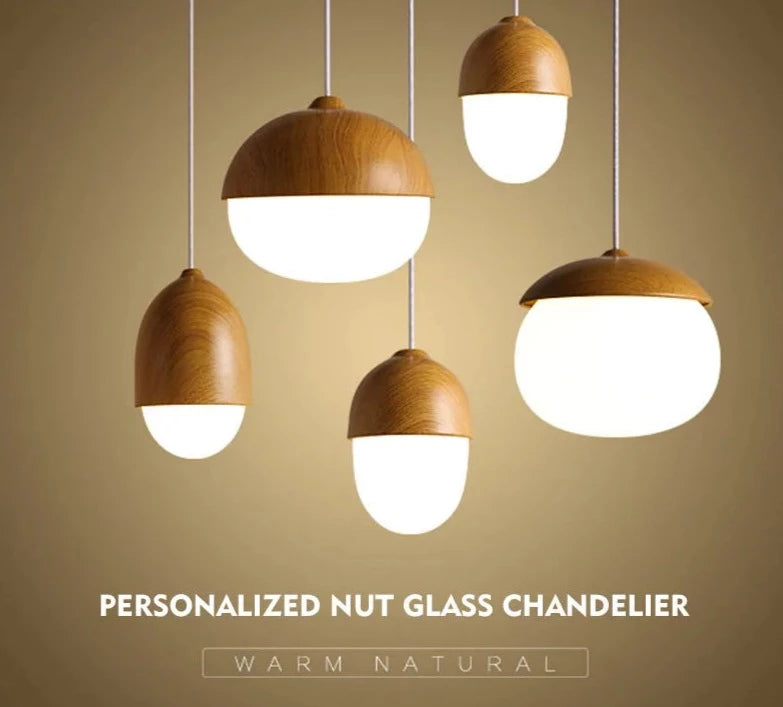 Nordic Wood Grain Iron Glass Pendant Lamp Modern Nut Round E27 110-240V Hanging Light Living Room Bedroom Decors Pendant Lighting