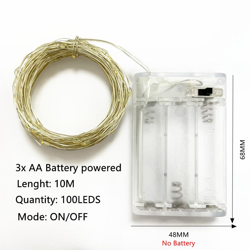 Led Strings Garland Fairy Lights Copper Wire 1M 2M 5M10M Battery Lighting Garland for Christmas Bedroom Wedding Party Decoration