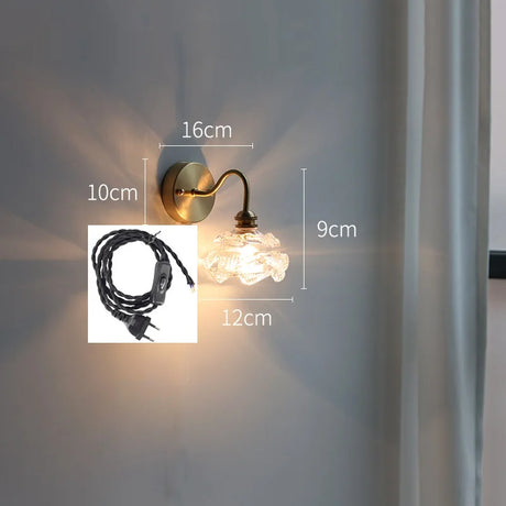 IWHD Flower Glass Copper Wall Lamp Sconce Pull Chain Switch LED Bedroom Bathroom Mirror Stair Light Nordic Modern Wand lamp