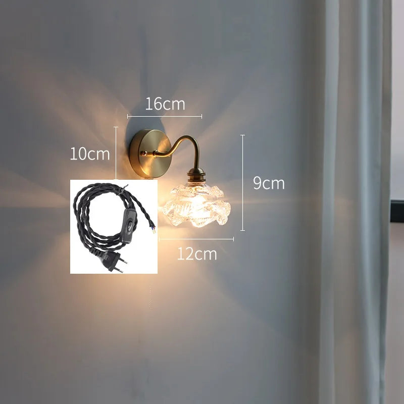 IWHD Flower Glass Copper Wall Lamp Sconce Pull Chain Switch LED Bedroom Bathroom Mirror Stair Light Nordic Modern Wand lamp