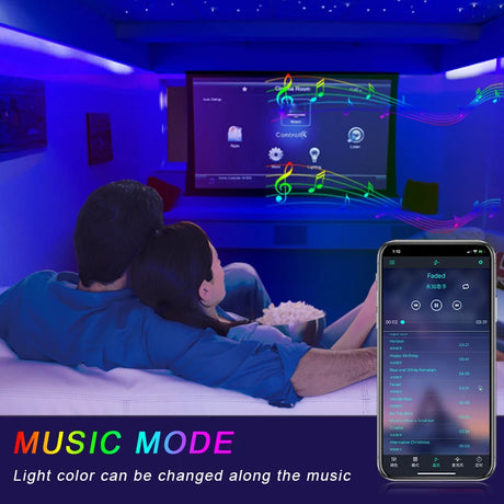 LED Strip Light Lamp 5050 RGB Music Lights TV Screen Backlight Waterproof Outdoor Lighting Neon Lights 5V+Remote Control + Adapter