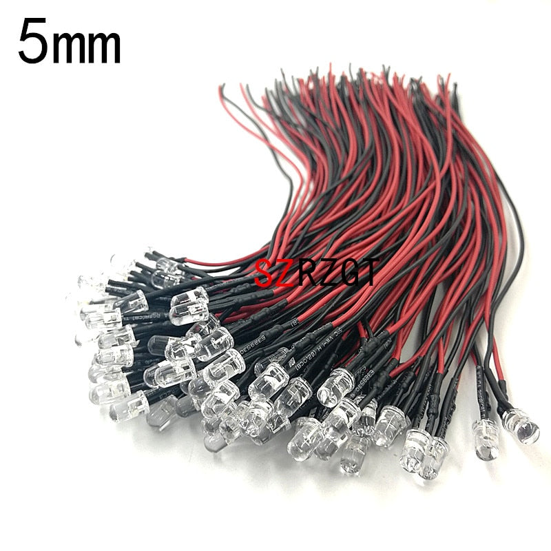 20pcs lot 20cm Pre Wired 3mm 5mm LED Light Lamp Bulb Prewired Emitting Diodes For DIY Home Decoration DC12V