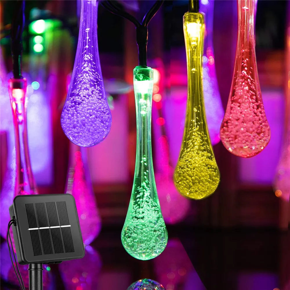 Solar Lamp LED Outdoor Water drops String Lights 6/5/2m 30/20/10 LEDs Fairy Holiday Christmas Party Garland Garden Waterproof
