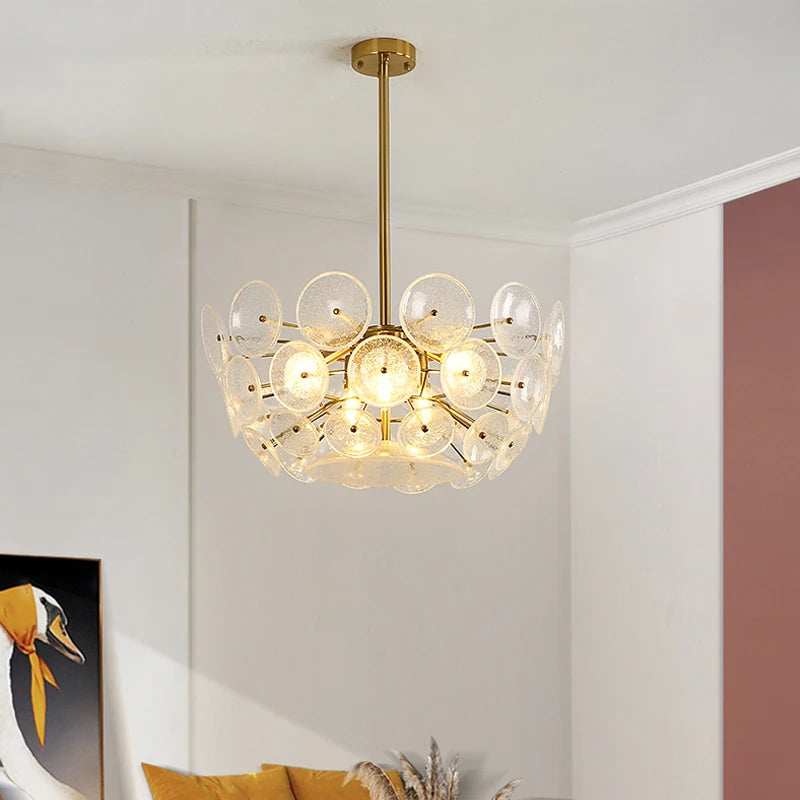 Modern Chandelier Round Ceiling Frosted Glass Copper Hanging Lamp luxury Pendant Lights For Living Bedroom Dining Room
